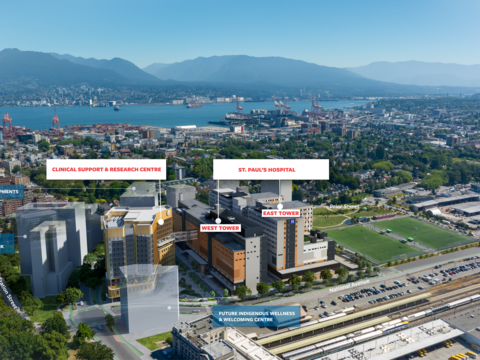 Jim Pattison Medical Campus Aerial Rendering with labels